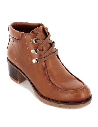 Botín de piel con tacón cuadrado para mujer