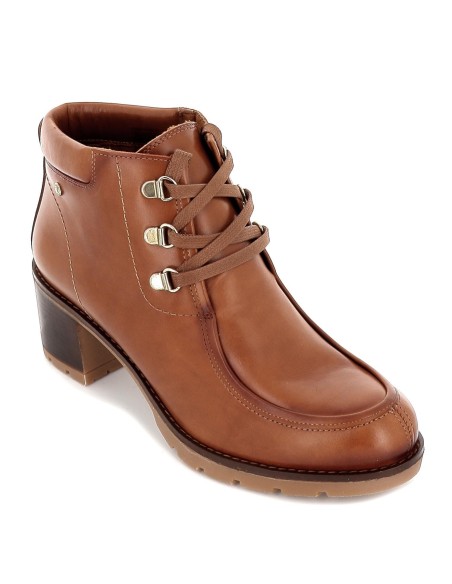 Botín de piel con tacón cuadrado para mujer