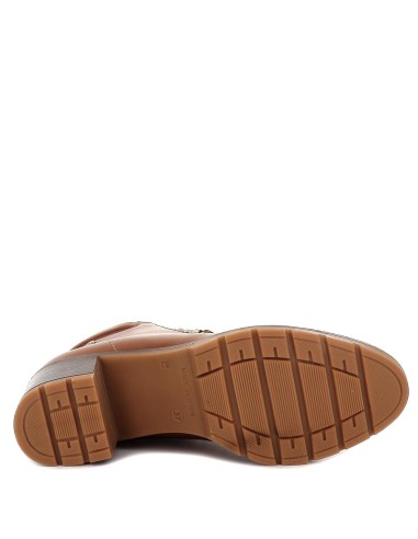 Botín de piel con tacón cuadrado para mujer