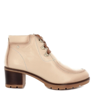 Botín de piel con tacón cuadrado para mujer Beige