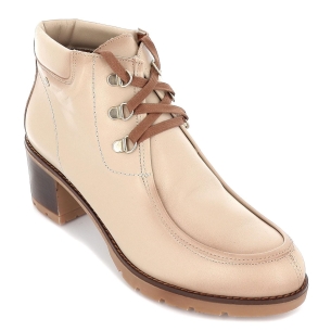 Botín de piel con tacón cuadrado para mujer Beige 2