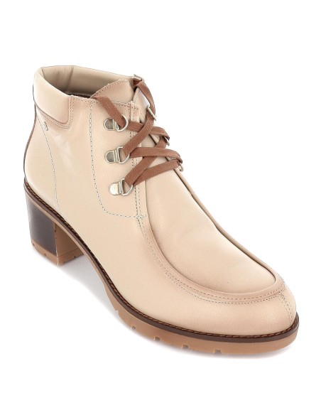 Botín de piel con tacón cuadrado para mujer Beige