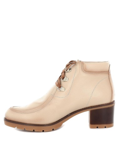 Botín de piel con tacón cuadrado para mujer Beige