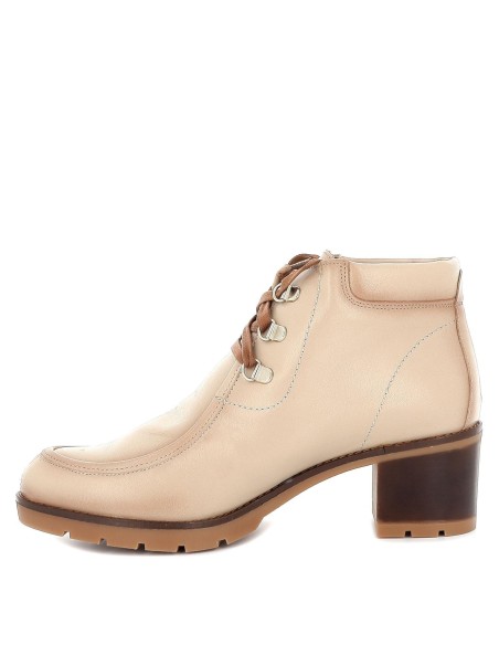 Botín de piel con tacón cuadrado para mujer Beige