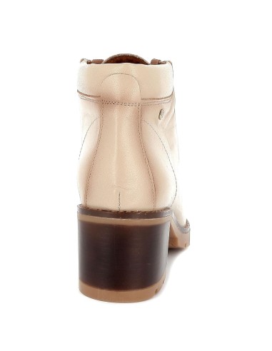 Botín de piel con tacón cuadrado para mujer Beige