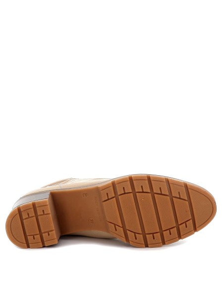 Botín de piel con tacón cuadrado para mujer Beige