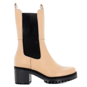 Bota caña media elásticos plataforma goma mujer beige. Beige