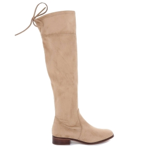 Bota alta de ante elástico para mujer Beige