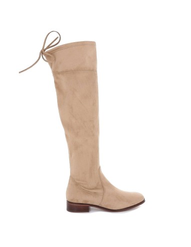 Bota alta de ante elástico para mujer Beige