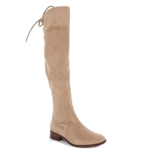 Bota alta de ante elástico para mujer Beige 2