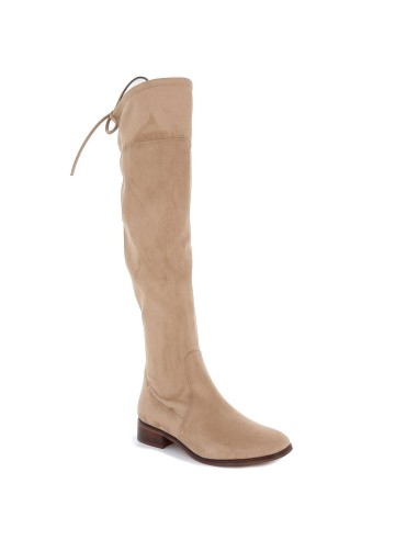 Bota alta de ante elástico para mujer Beige