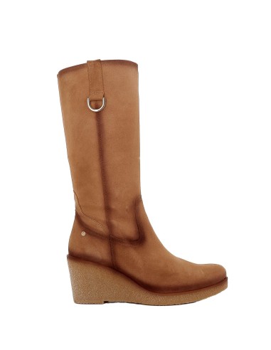 Bota cuña pìel serraje mujer beige