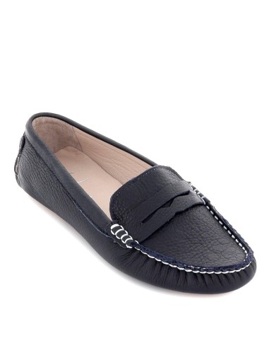 Mocasín conductor plano con suela de tacos de piel mujer azul Azul