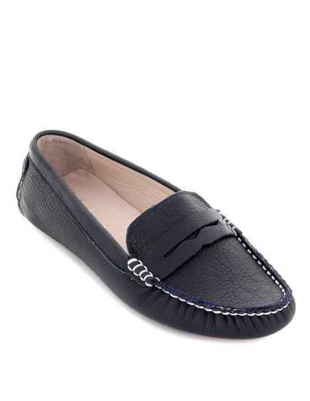 Mocasín conductor plano con suela de tacos de piel mujer azul Azul