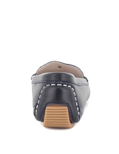 Mocasín conductor plano con suela de tacos de piel mujer azul Azul