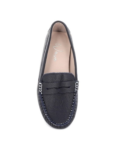 Mocasín conductor plano con suela de tacos de piel mujer azul Azul