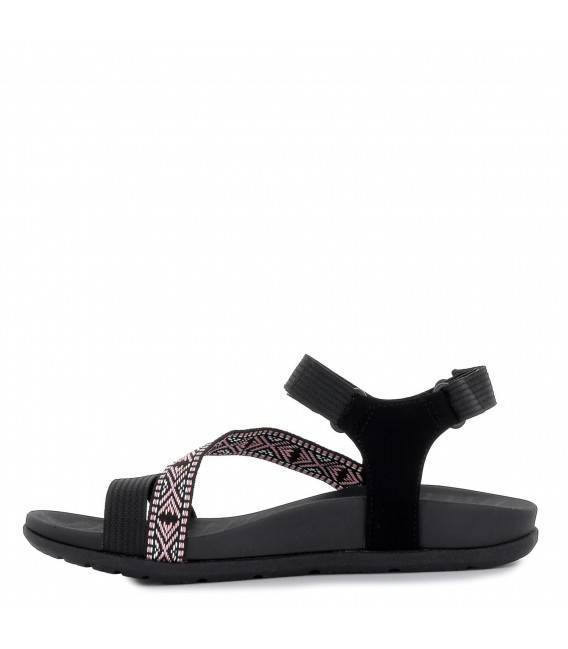Sandalia negra diseño tira rosa