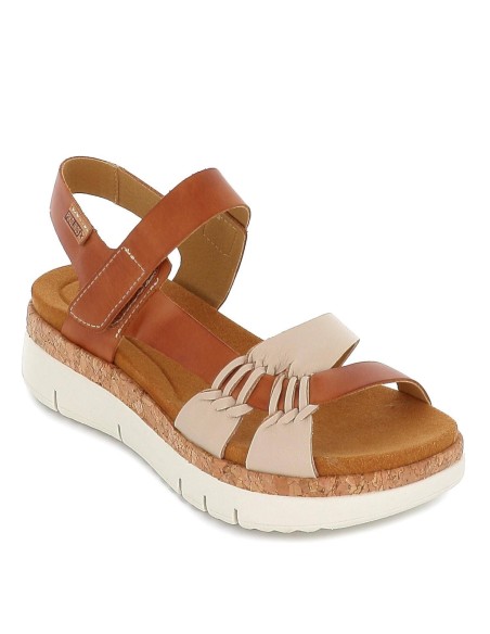 Sandalia de piel con cuña baja para mujer cuero