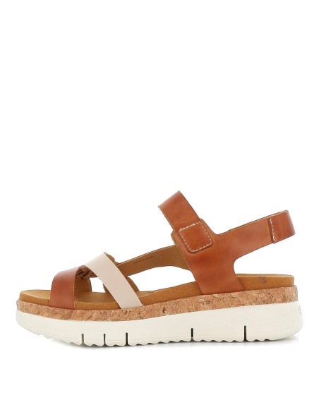 Sandalia de piel con cuña baja para mujer cuero