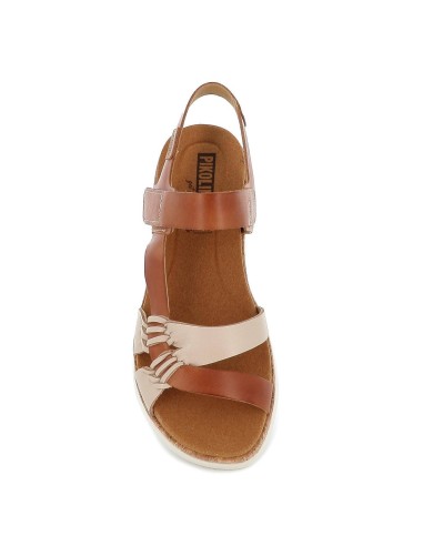 Sandalia de piel con cuña baja para mujer cuero