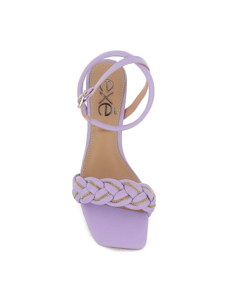 Sandalia de tacón con tira trenzada para mujer