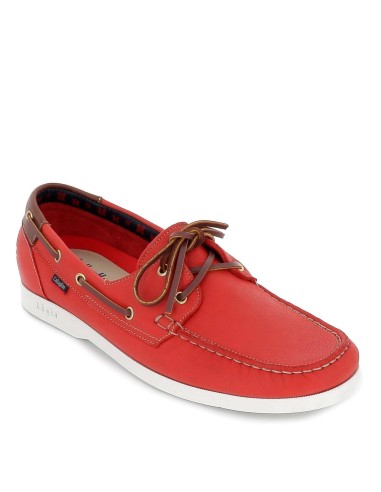 Zapato tipo nautico de piel para hombre rojo