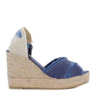 Sandalia plataforma yute atada mujer filo deshilado azul Azul