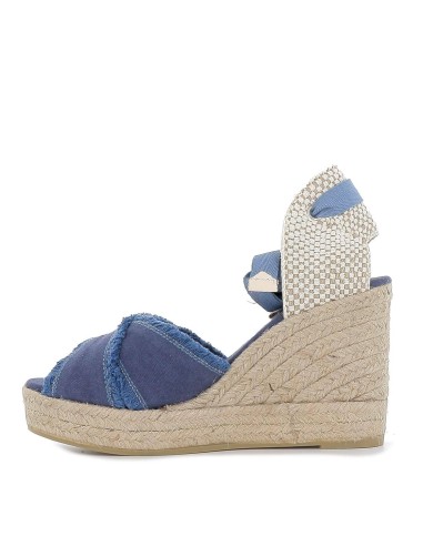 Sandalia plataforma yute atada mujer filo deshilado azul Azul