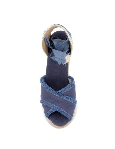 Sandalia plataforma yute atada mujer filo deshilado azul Azul