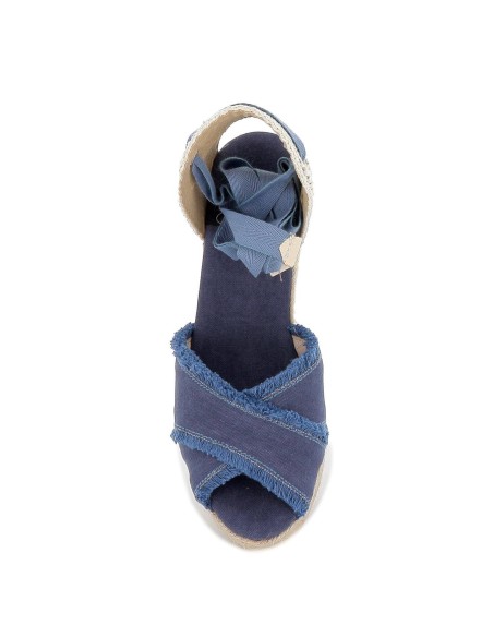 Sandalia plataforma yute atada mujer filo deshilado azul Azul
