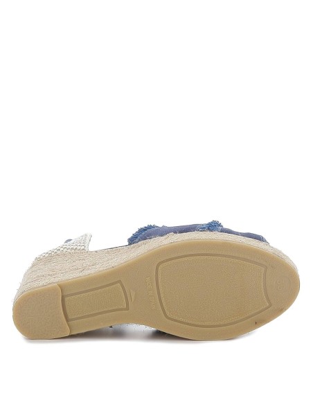 Sandalia plataforma yute atada mujer filo deshilado azul Azul