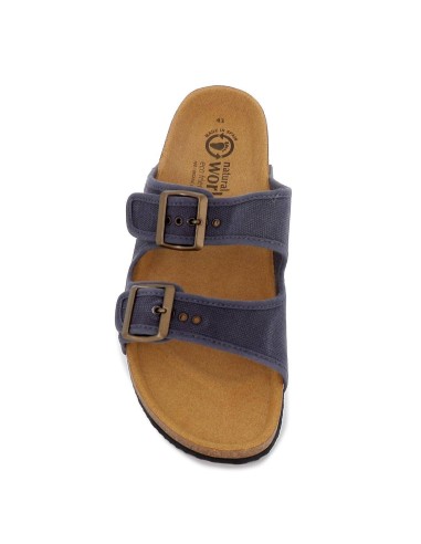 Sandalia bio vegana con doble tira y hebilla para hombre azul