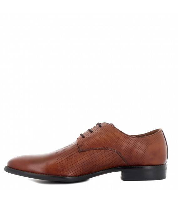 Zapato de cordones en piel combinada de gran calidad en marrón 