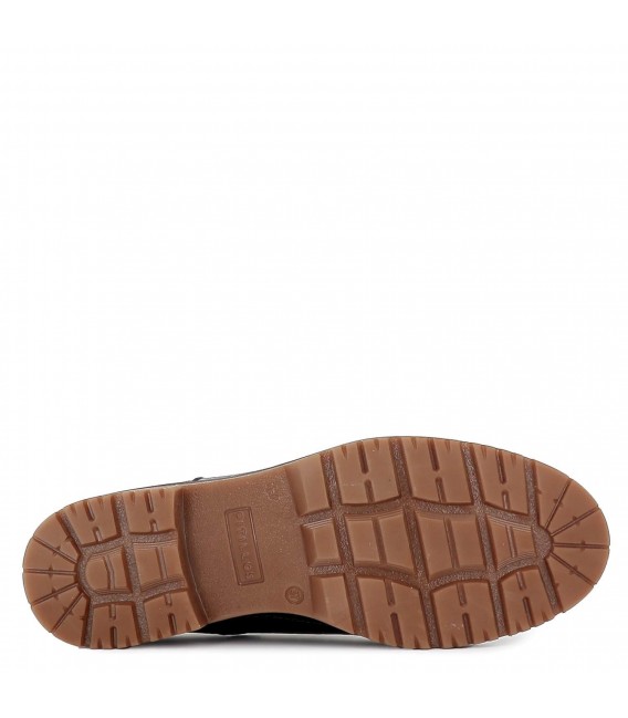 Zapato plano de piel marrón con cuña ligera coco charol mujer