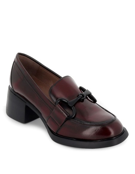 Mocasín tacón medio con hebilla para mujer rojo