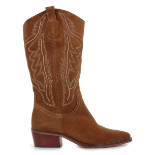 Bota tejana piel bordados tacón bajo mujer marrón Marrones