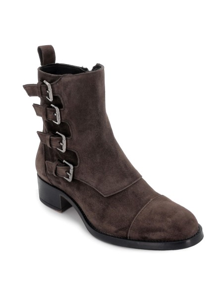 Botín piel serraje cuero hebillas mujer