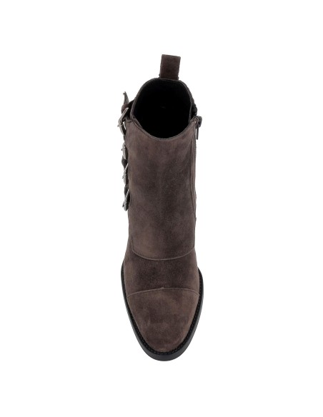 Botín piel serraje cuero hebillas mujer