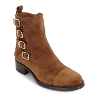 Botín piel serraje gris hebillas mujer Marrones 2