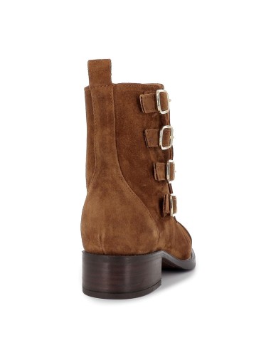 Botín piel serraje gris hebillas mujer Marrones