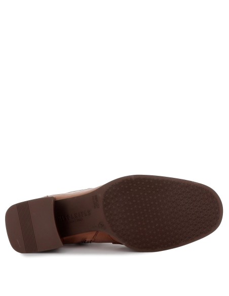 Botín tacón bajo con cadena piel beige mujer