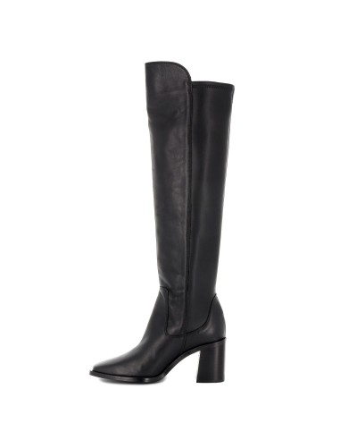 Bota alta piel + licra tacón forrado mujer negra