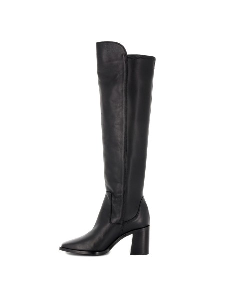 Bota alta piel + licra tacón forrado mujer negra