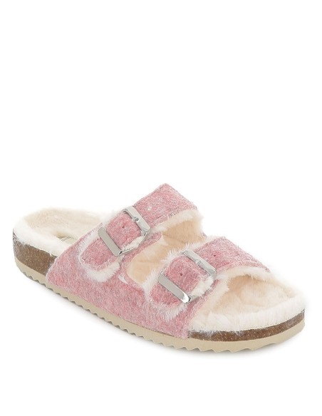 Zapatilla sandalia con pelo rosa