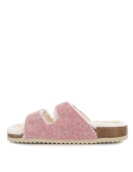 Zapatilla sandalia con pelo rosa
