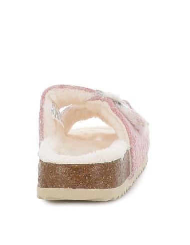 Zapatilla sandalia con pelo rosa