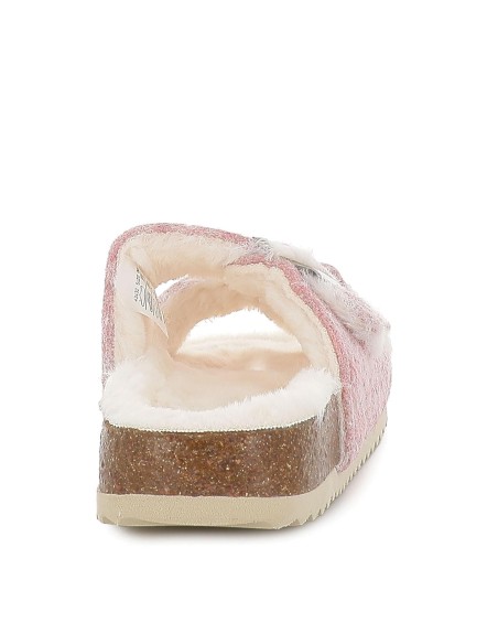 Zapatilla sandalia con pelo rosa