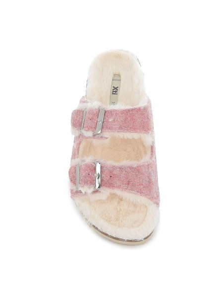 Zapatilla sandalia con pelo rosa