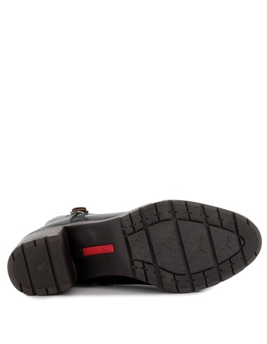 Botín de piel tacón medio hebilla negro