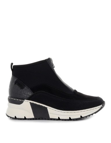 Botin cuña media licra y piel comodo mujer negro